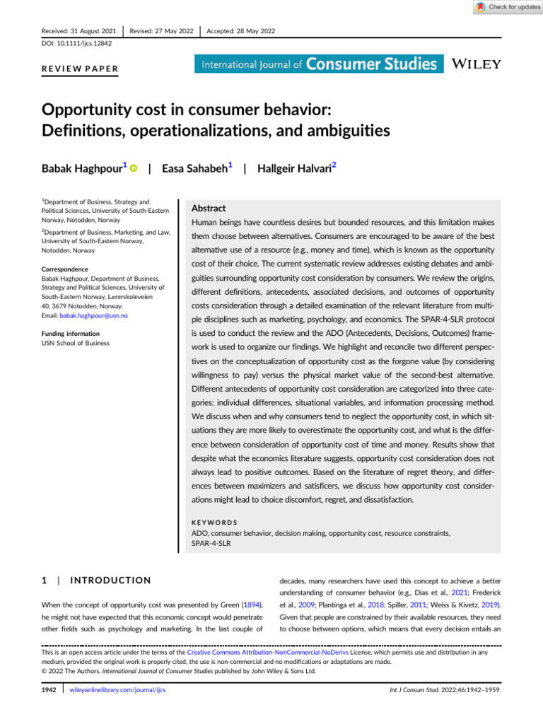 Consumer Behavior & Opportunity Cost | PDF | Opportunity Cost | Economics