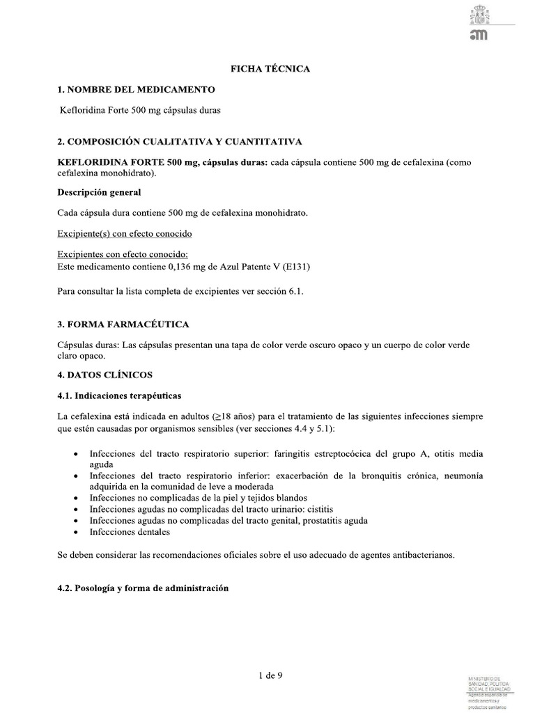 Y Kefloridina Forte 500mg Caps - Technical File Spanish | PDF