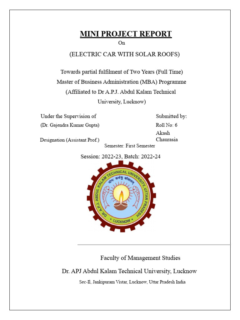 Mini Project 1st Semester | PDF | Hybrid Electric Vehicle | Solar Panel