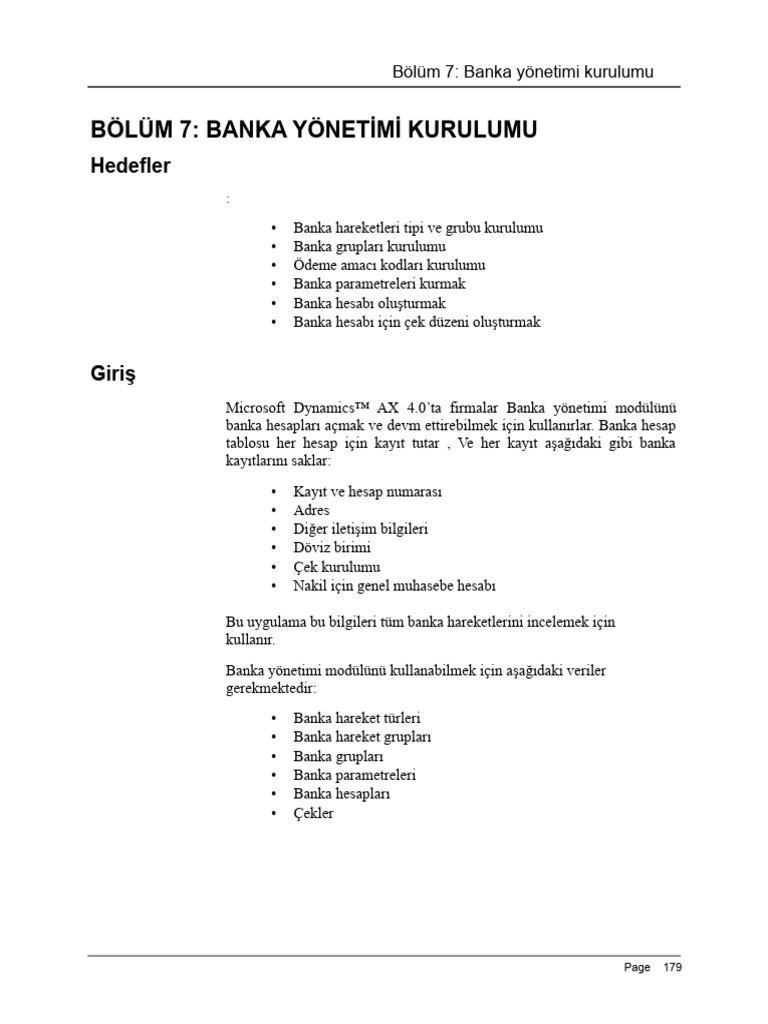Bölüm 7: Banka Yönetimi Kurulumu: Hedefler | PDF