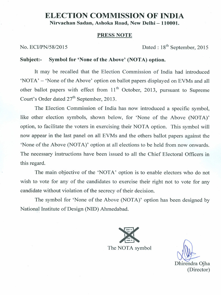 Symbol For 'None of The Above' (NOTA) Option. (English) | PDF