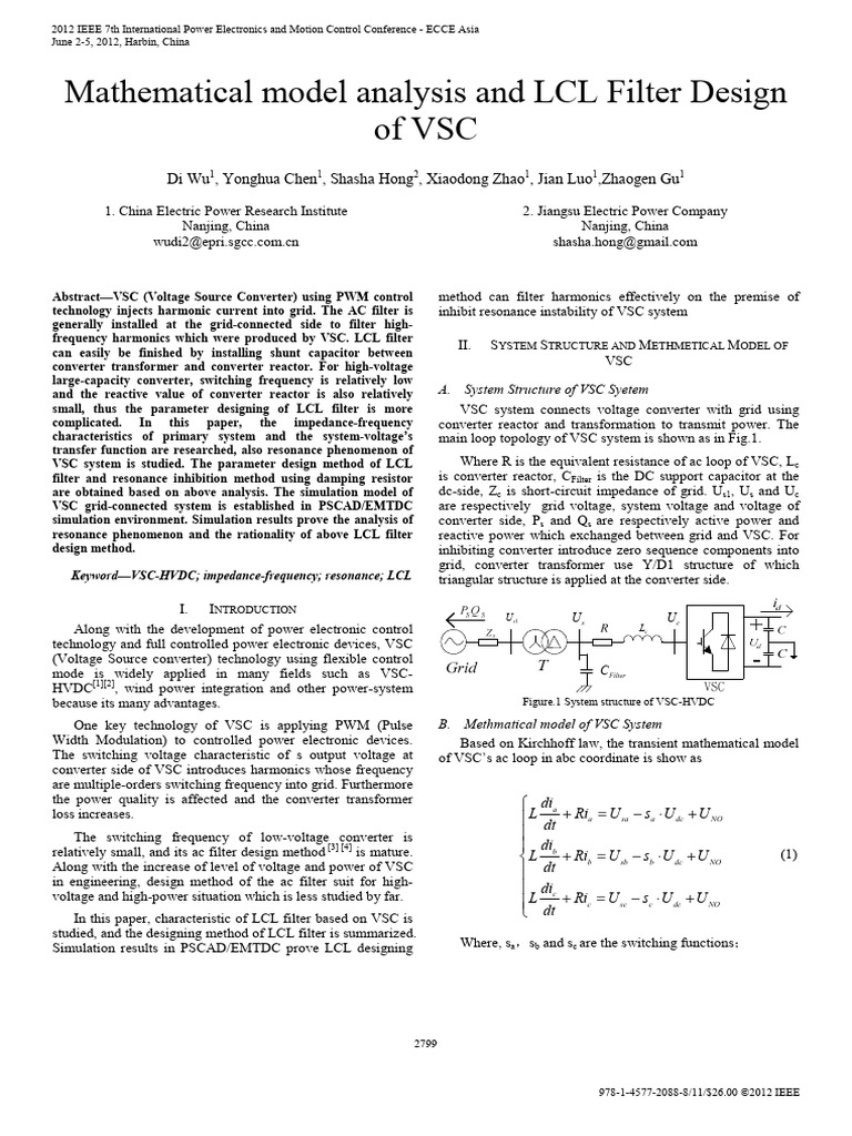 Mathematical Model Analysis and LCL Filter Design of VSC | PDF ...