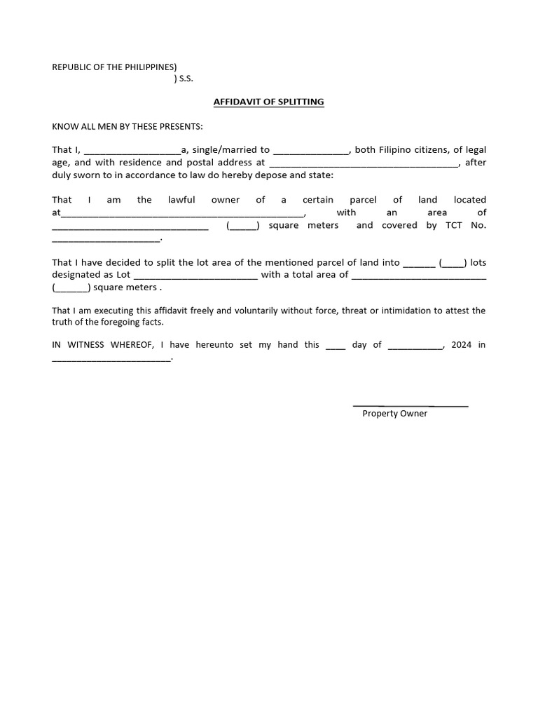 Affidavit of Splitting Property Title | PDF