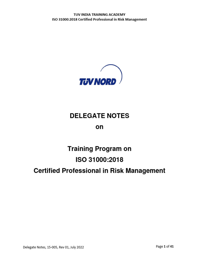 Delegate Notes ISO 31000 - 2018 | PDF | Risk | Risk Management