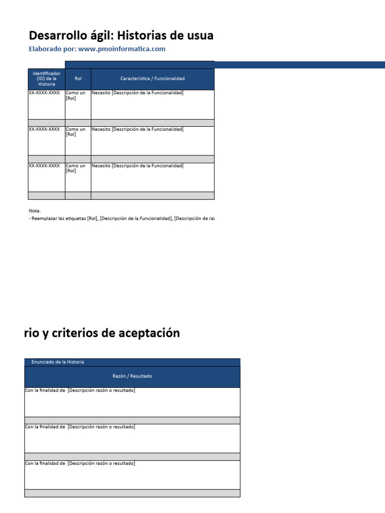 Plantilla Historias Usuario POOII.xls | Descargar gratis PDF | Usuario ...