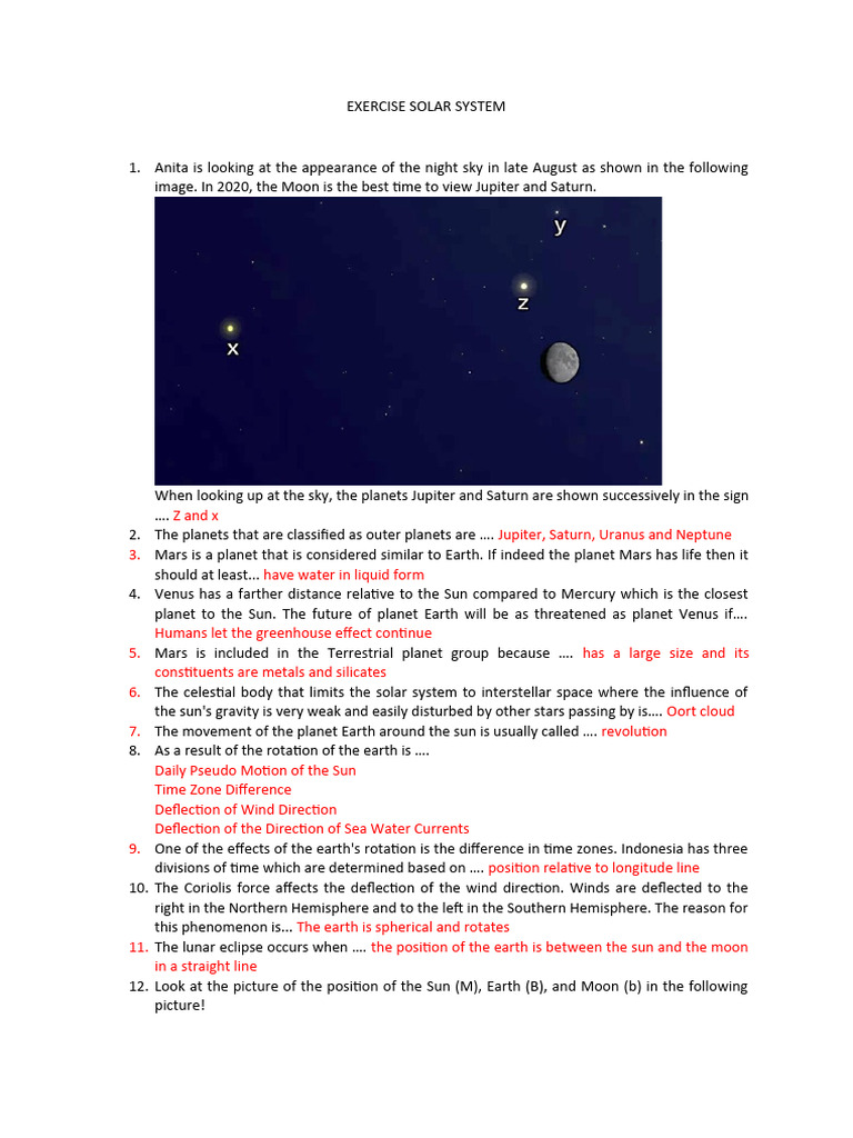 Exercise Solar System | PDF | Planets | Solar System