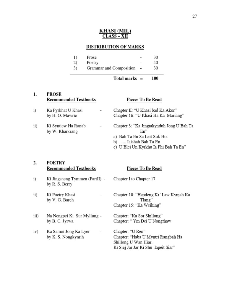 Khasi Syllabus Pdf Classics