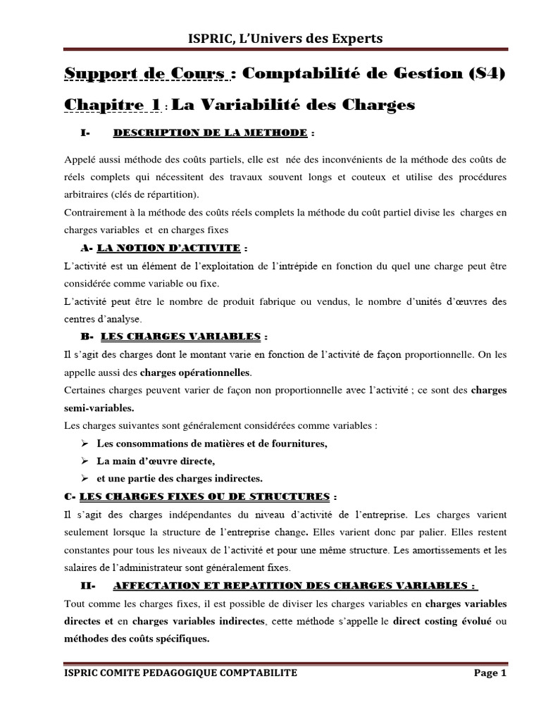 Charges Fixes et Variables en Comptabilité | PDF | Inventaire ...