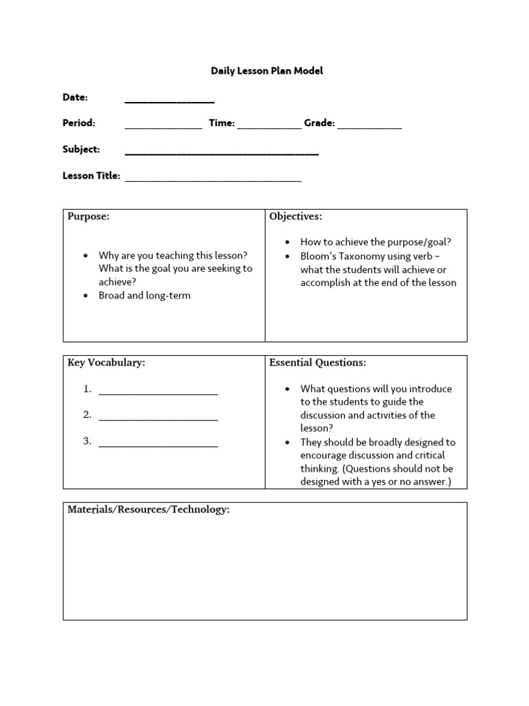 Daily Lesson Plan Template | PDF | Lesson Plan | Behavior Modification