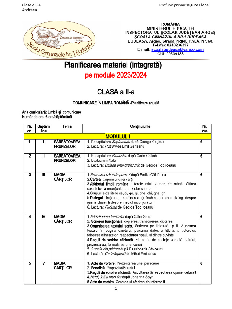 Planificarea Pe Module Cls 2 Ars Libri 2023 2024 | PDF