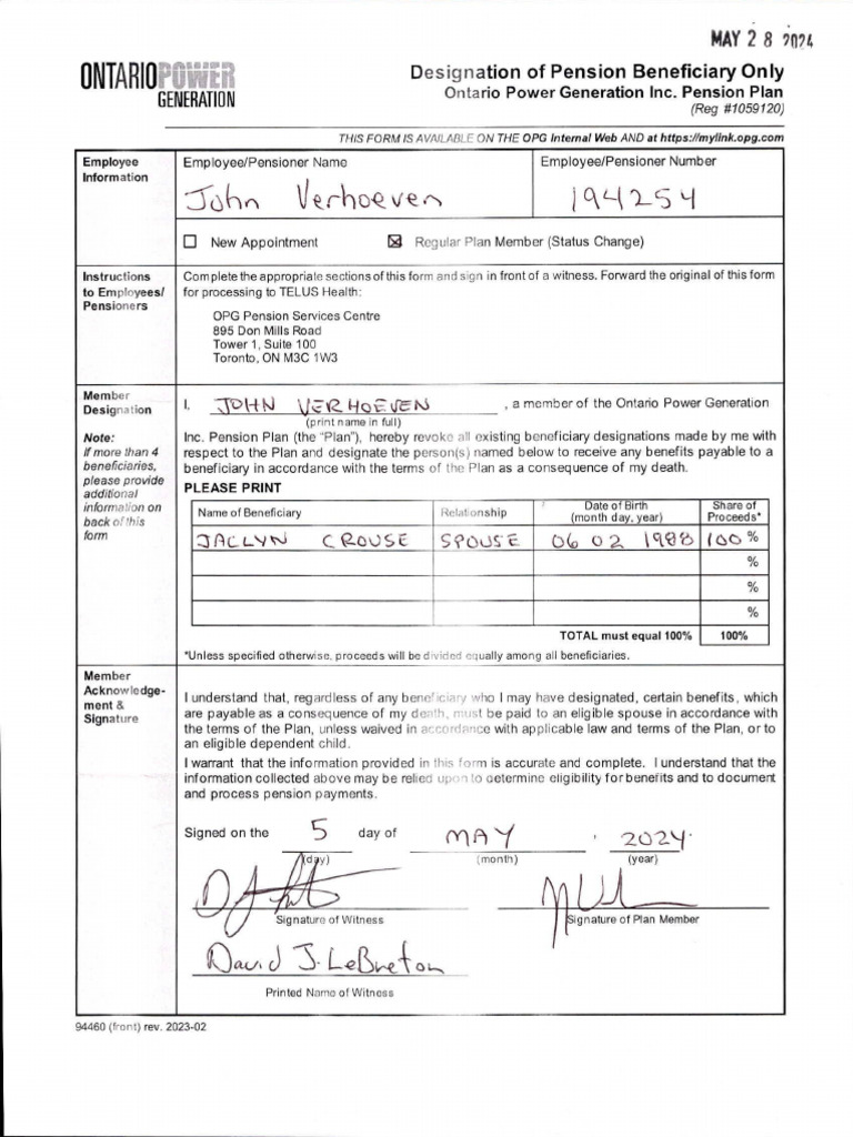 OPG Pension Beneficiary Designation Form | PDF | Pension