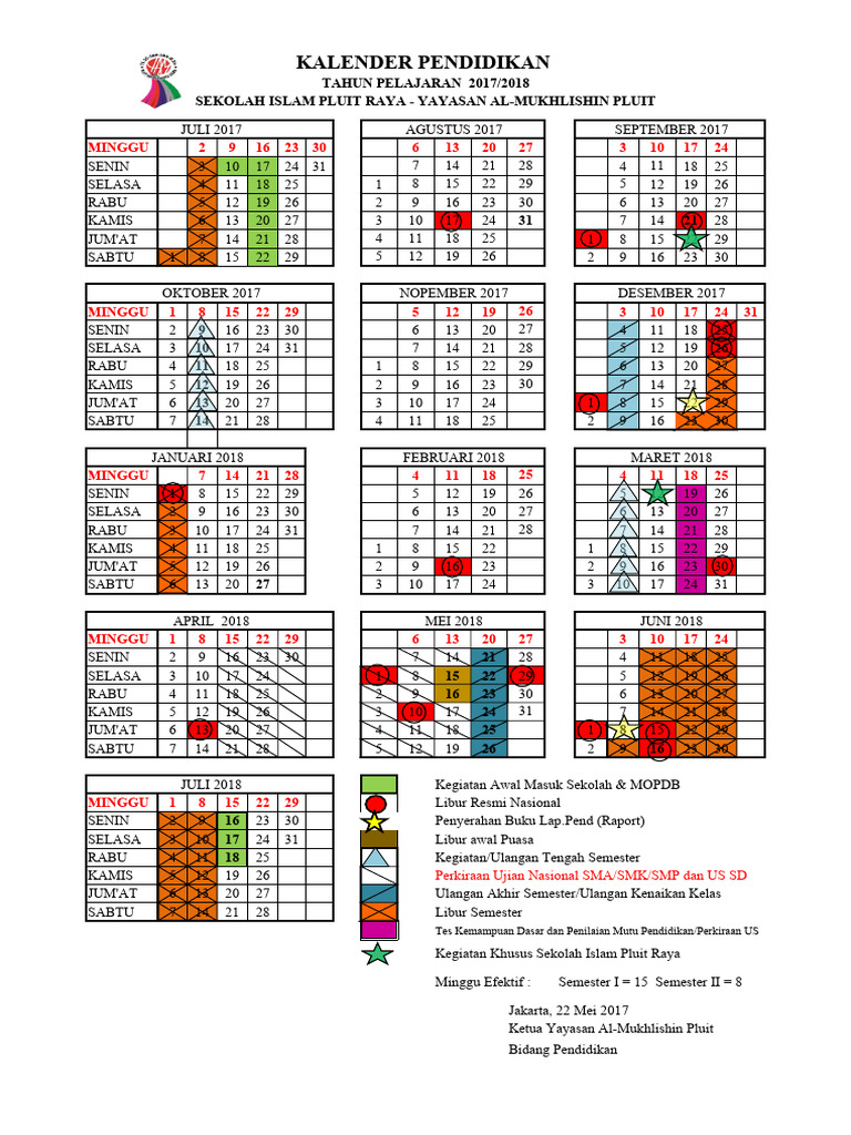 Kalender Pendidikan 2017/2018 Pluit | PDF