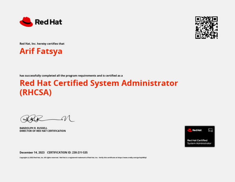 Red Hat Certified System Administrator RHCSA Badge20231216-43-61wugx ...