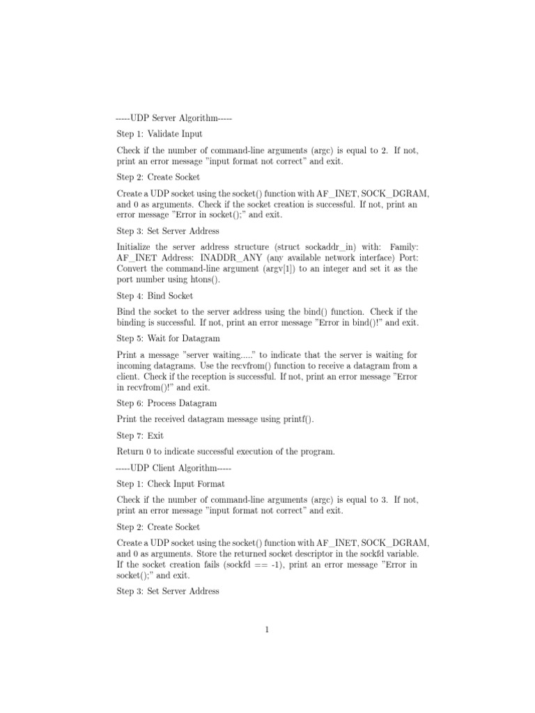 UDP Server and Client Algorithms | PDF | Computer Programming ...