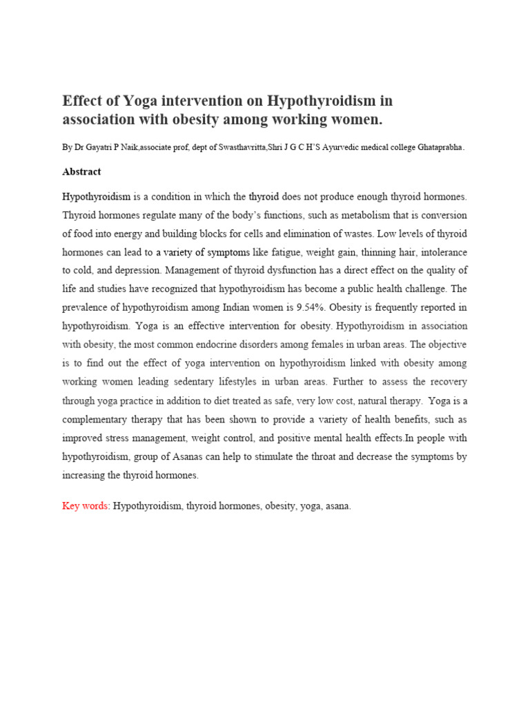 Effect of Yoga On Hypothyroidism | PDF