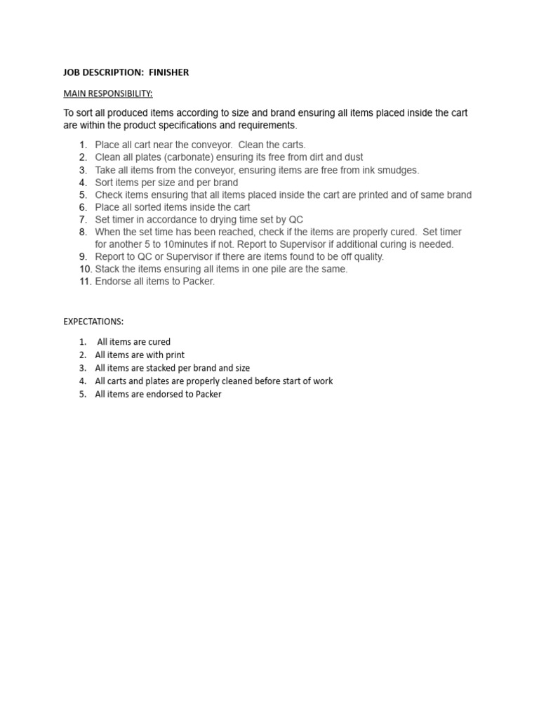 Job Description Finisher PDF