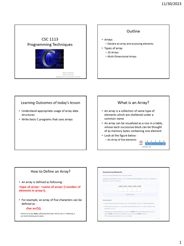Lecture 6 arrays pdf data type integer computer science 
