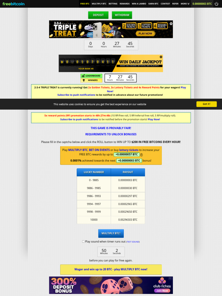 50m - 19s - FreeBitco - in - Win Free Bitcoins Every Hour! | PDF | Gambling  | Gaming