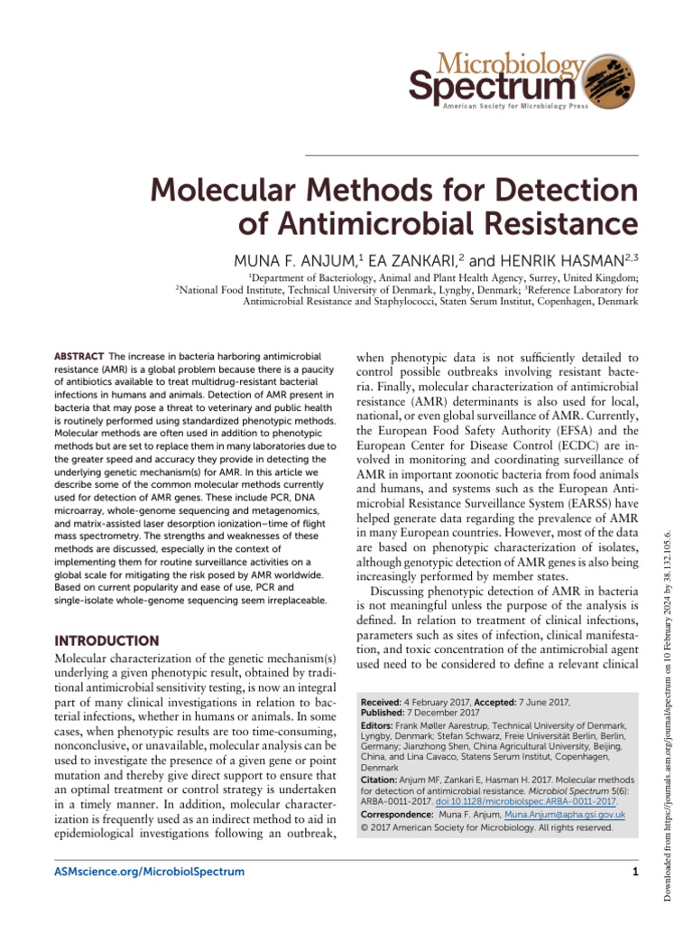 Anjum Et Al 2017 Molecular Methods For Detection of Antimicrobial ...