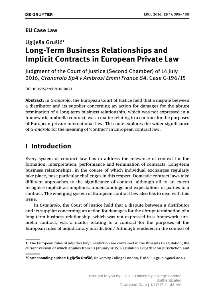 Long Term Business Relationship Contract Agreement PDF Tort