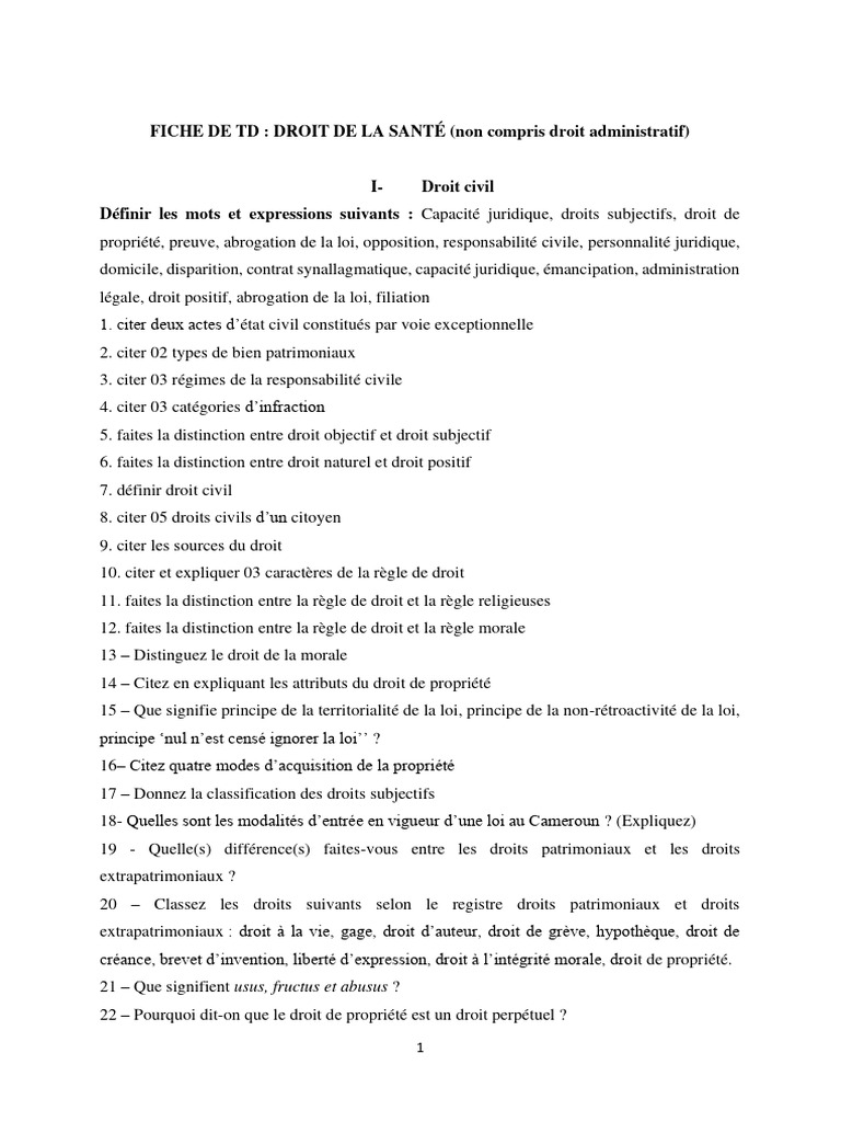Droit de la santé et du travail : TD complet | PDF | Constitution | Loi ...