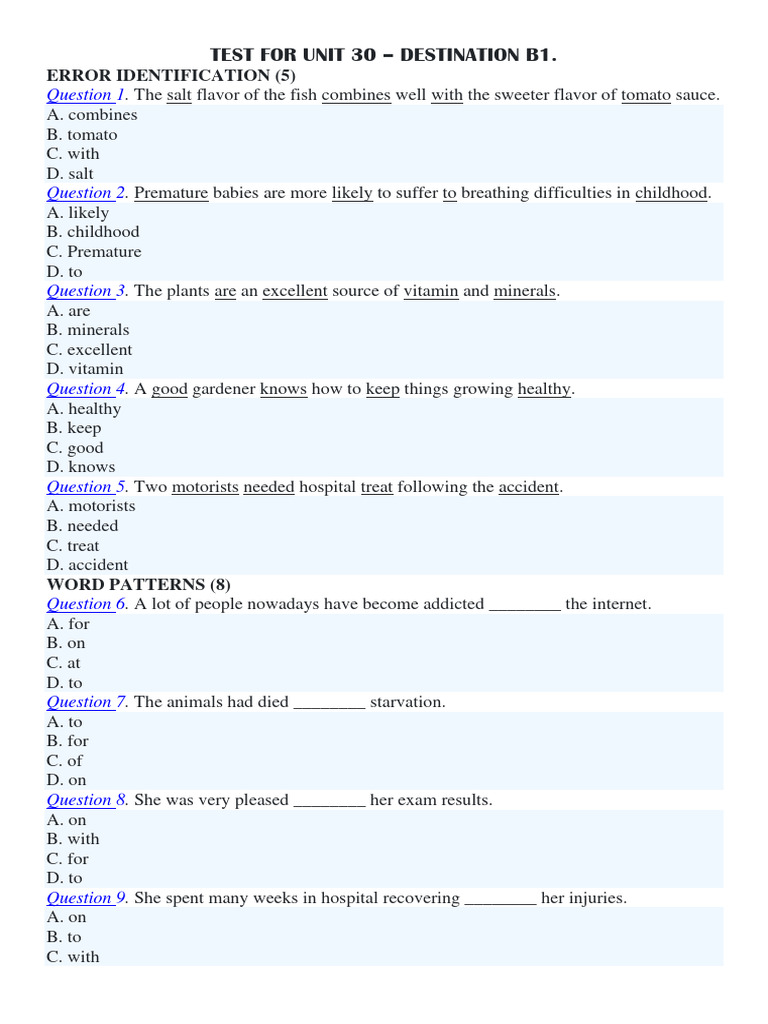 Unit 30 Test: Vocabulary and Errors | PDF | Social Science | Wellness