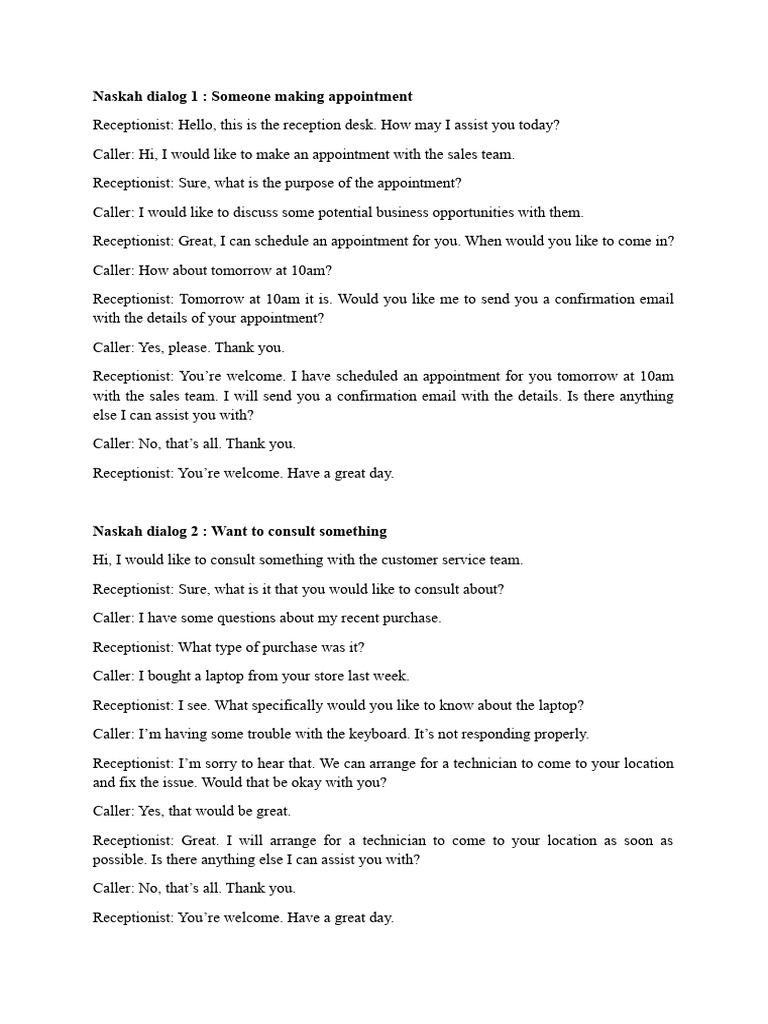 Business Appointment and Consultation Dialogs | PDF