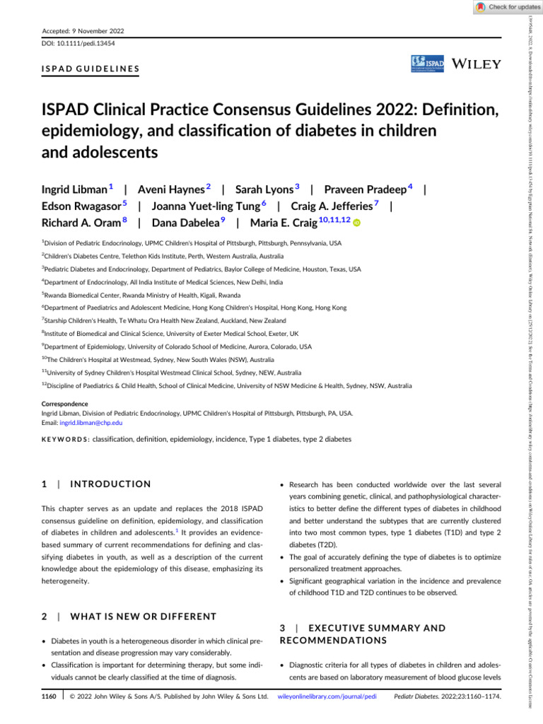 ISPAD 2022 Diabetes Guidelines Overview | PDF | Diabetes | Hyperglycemia