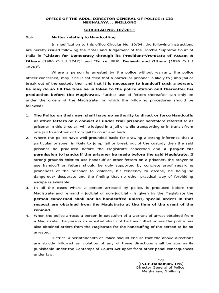 Guidelines for Handcuffing Procedures | PDF | Magistrate | Arrest