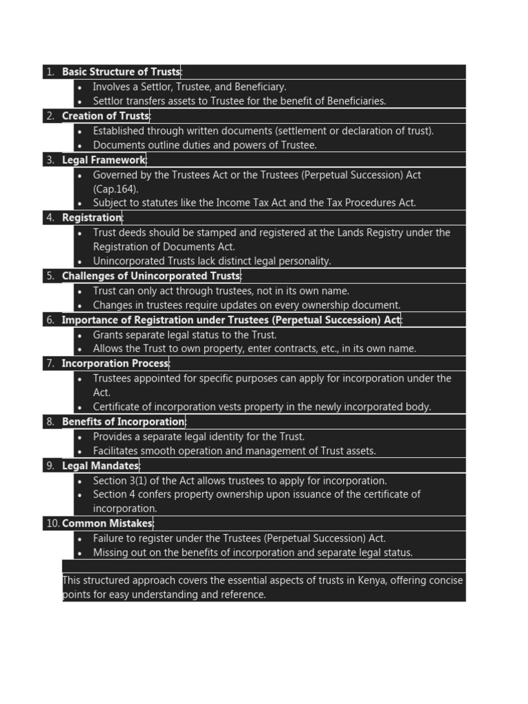 Understanding Trusts in Kenya: Key Aspects | PDF