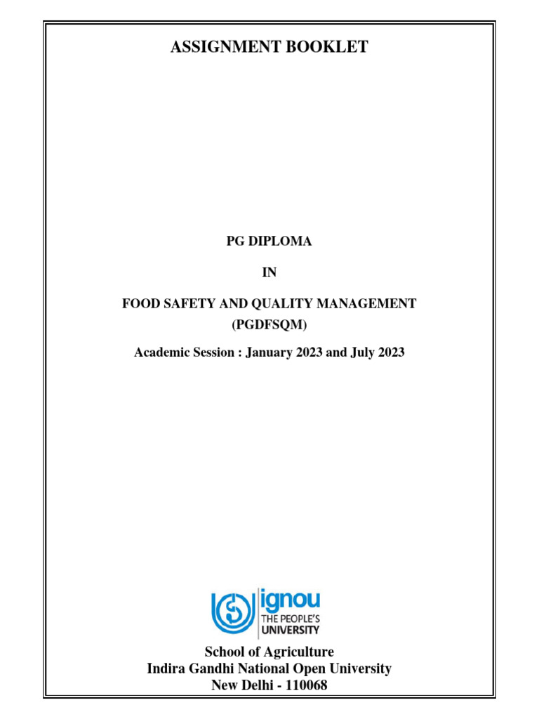 PG Diploma in Food Safety Assignments | PDF