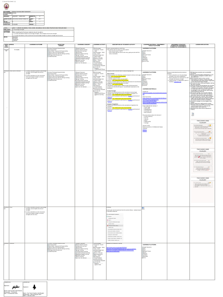 Lesson Plan Week 1 L Pdf Learning Critical Thinking
