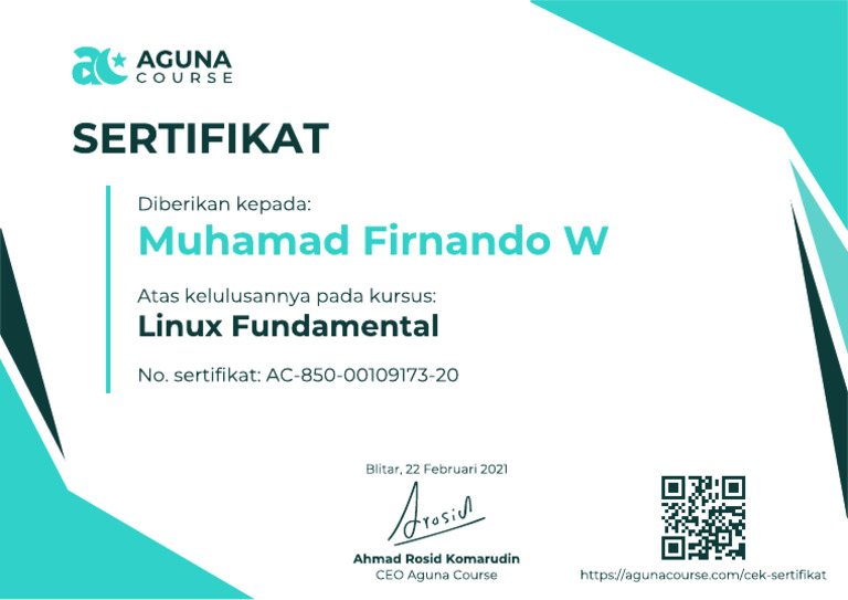 Sertifikat Linux Fundamental Aguna Course PDF