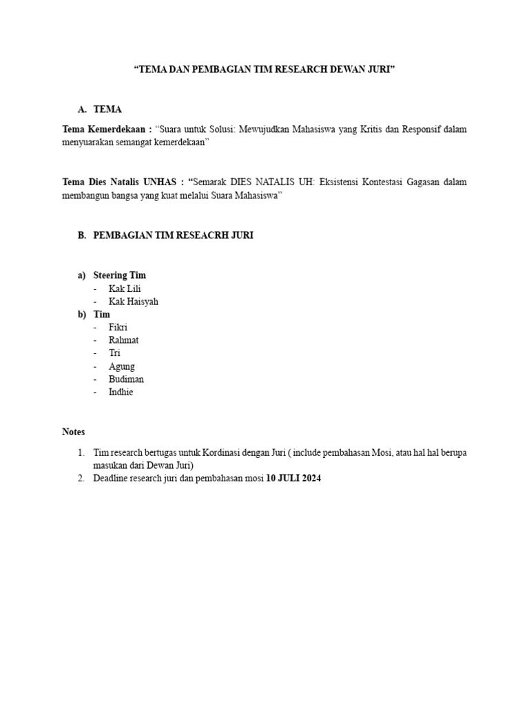 Tema Dan Tim Research Juri | PDF | Agama & Spiritualitas