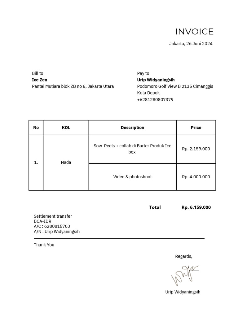 Invoice for Ice Zen Collaboration | PDF