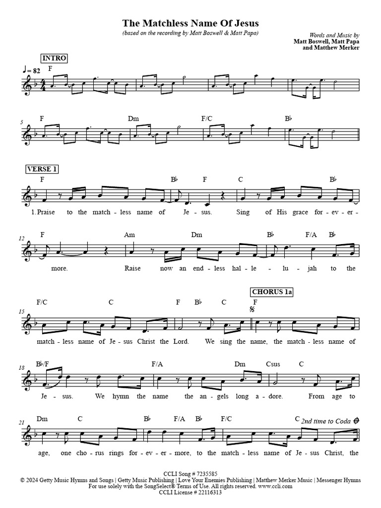 The Matchless Name of Jesus-lead-F | PDF | Christian Music