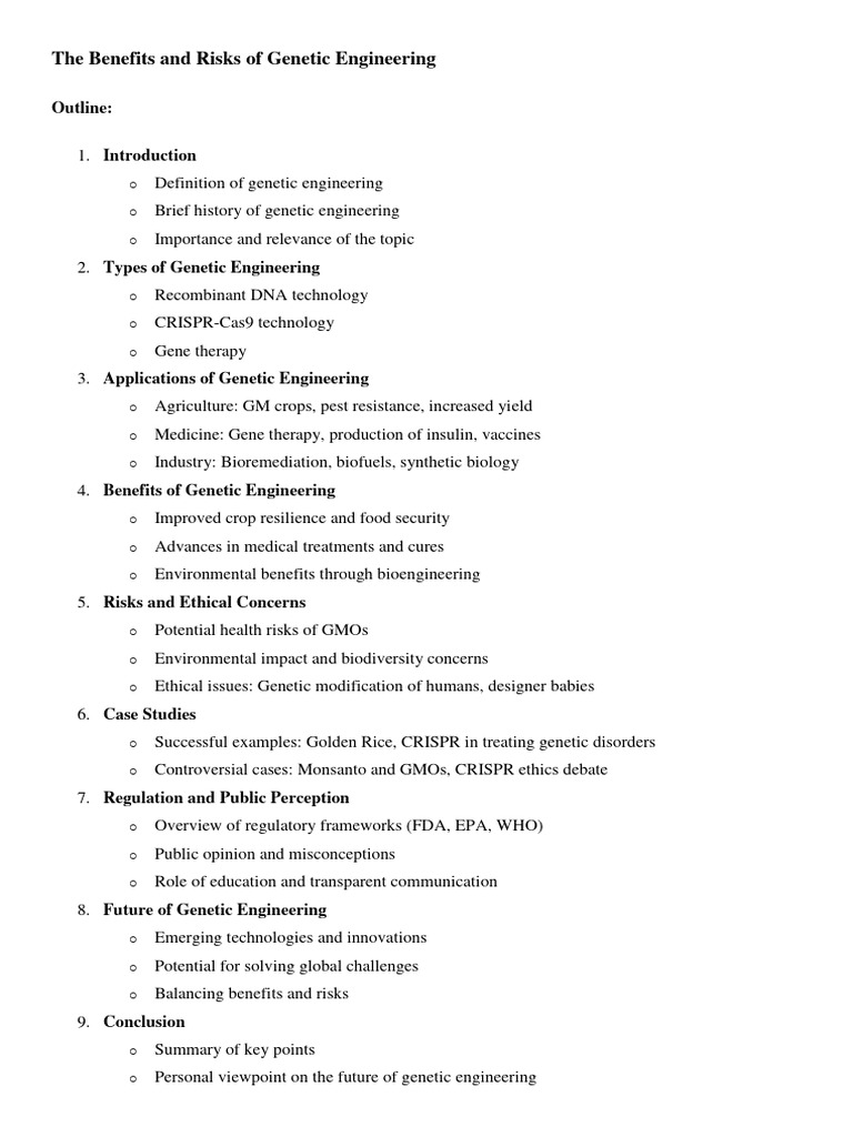 Topics On The Benefits and Risks of Genetic Engineering | PDF | Genetic ...