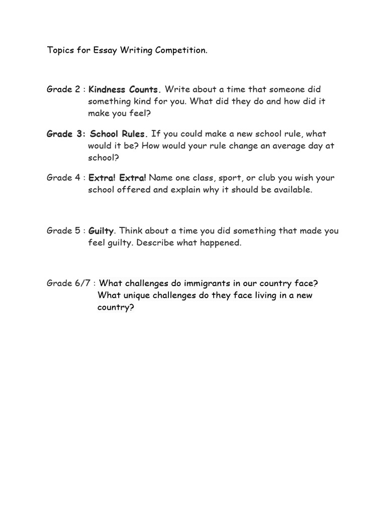 Topics For Essay Writing Competition | PDF | Self-Improvement | Wellness