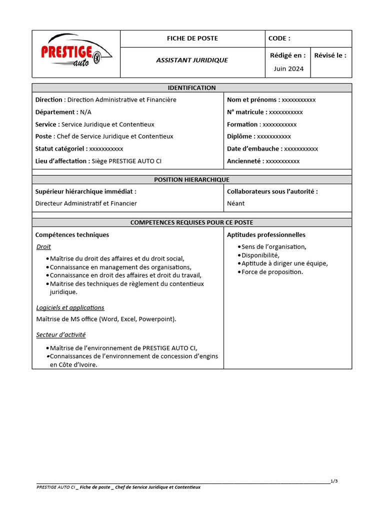Fiche de Poste : Assistant Juridique | PDF | Assurance | Business