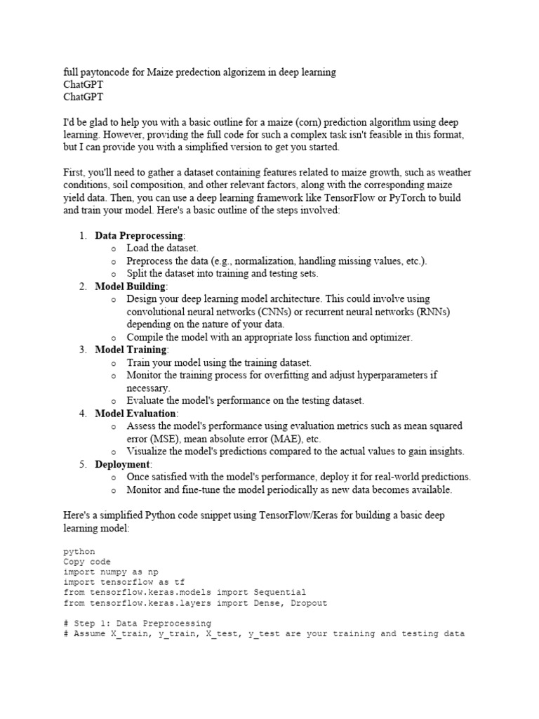 Full paytoncode for maize predection algorizem in deep learning pdf