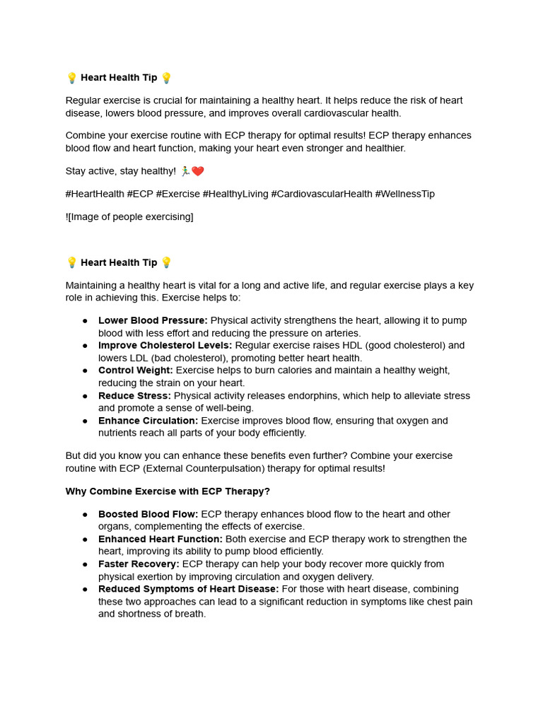 Heart Health Tip Pdf Heart Coronary Artery Disease