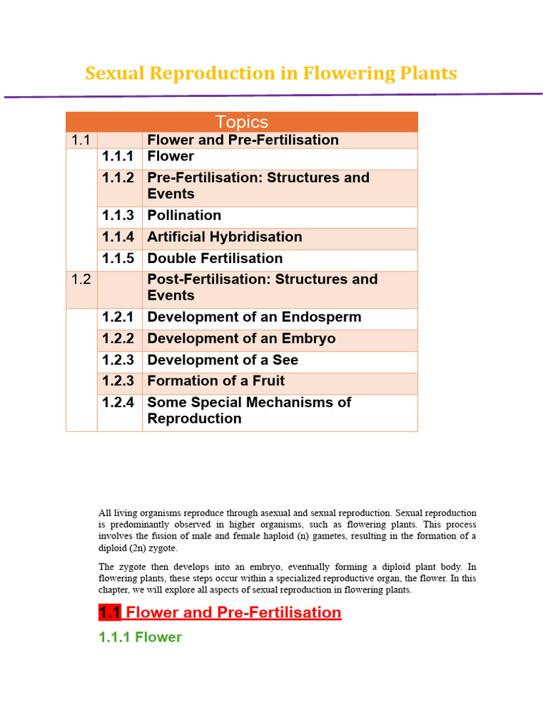 Sexual Reproduction in Flowering Plants. | PDF | Seed | Flowers