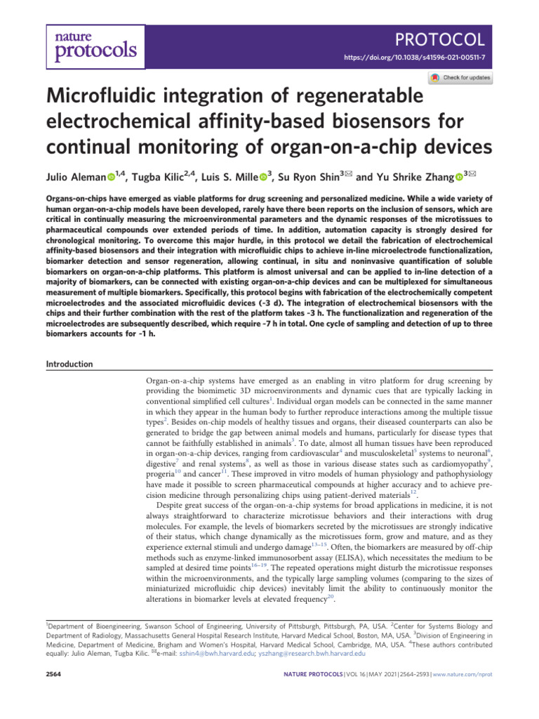 Micro Uidic Integration of Regeneratable Electrochemical Af Finity ...