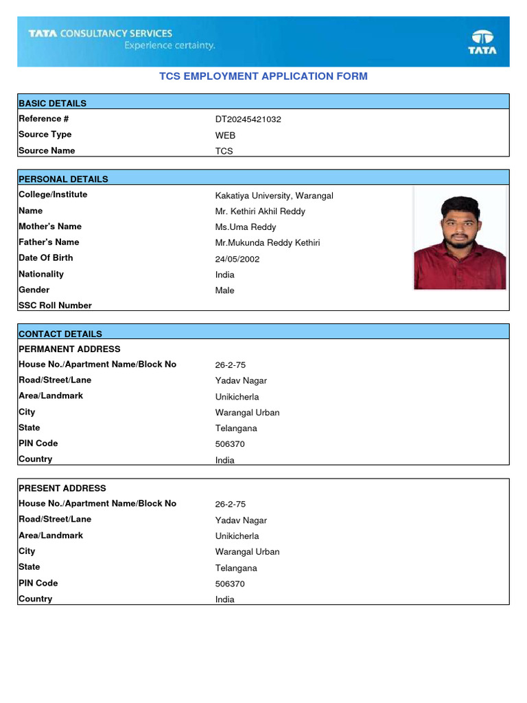 TCS Employment Application Form | PDF | Public Law | Common Law