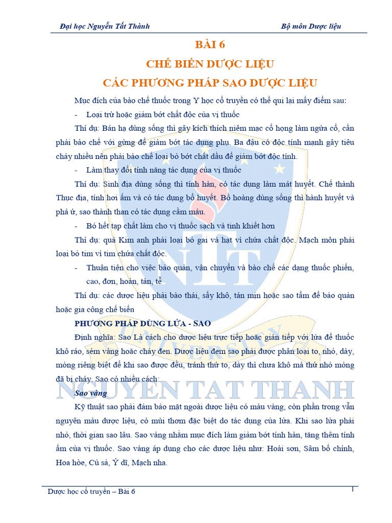 Bai 6 Che Bien Duoc Lieu - Cac PP Sao Duoc Lieu | PDF