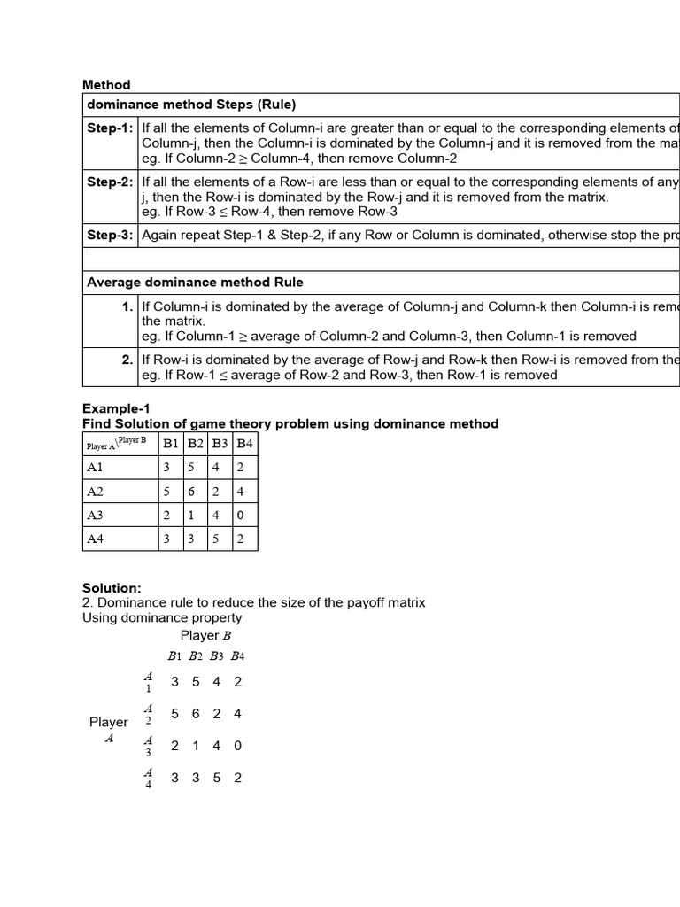Dominance Method in Game Theory | PDF