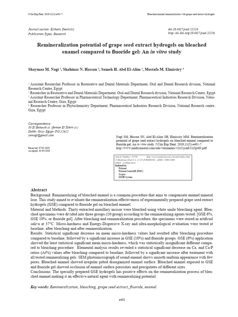Remineralization Potential of Grape Seed Extract Hydrogels On Bleached