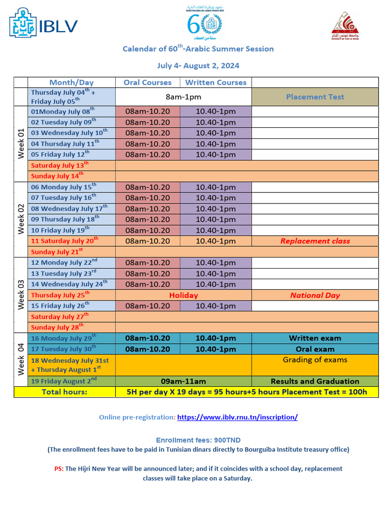 Arabic Summer Session Schedule | PDF