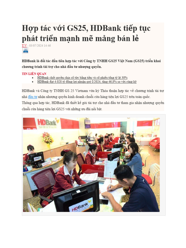 Hợp tác với GS25, HDBank tiếp tục phát triển mạnh mẽ mảng bán lẻ | PDF