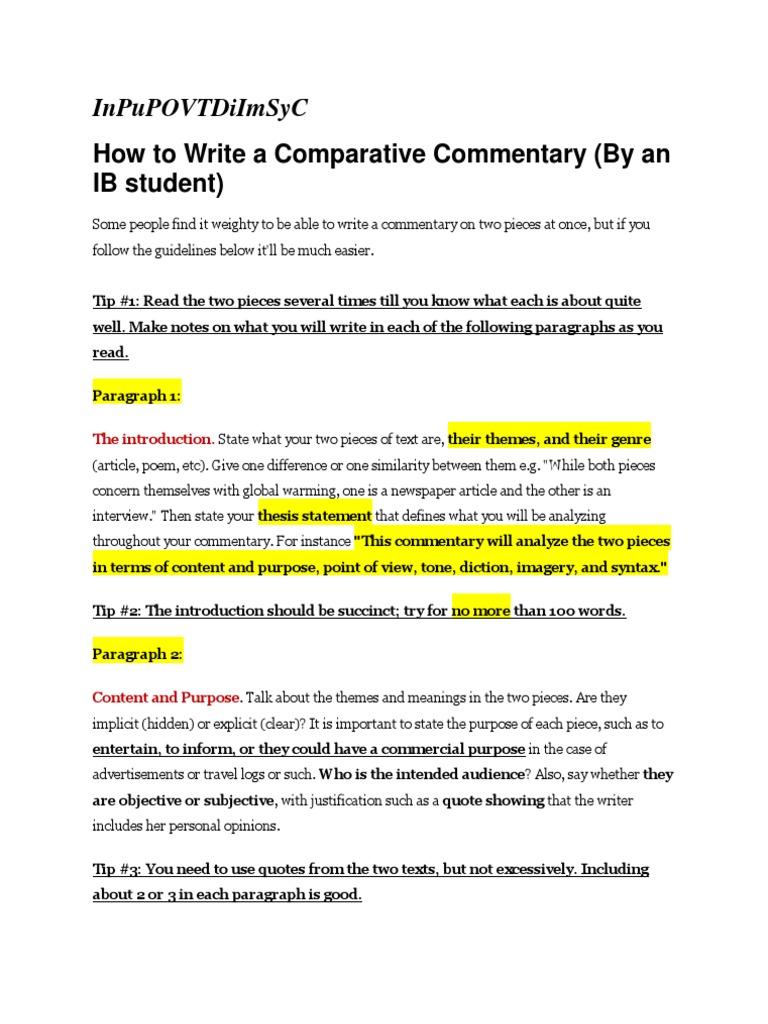 Comparative Commentary Tips  PDF  Essays  Narration